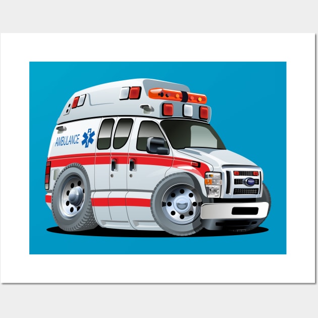 Cartoon Ambulance Car Wall Art by Mechanik